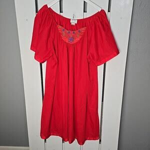 Kelly Reed Floral Embroidered Nightgown Red Dress 26W Flowy Housedress Kaftan